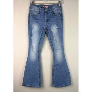True Luck Women's Distressed Faded Flared Denim Blue Stretch  Jeans Size 5/6